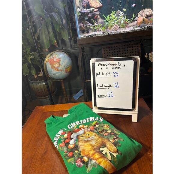 Cat Christmas sweatshirt crewneck green Meowy Xmas size med kitten orange kitty - Picture 6 of 6